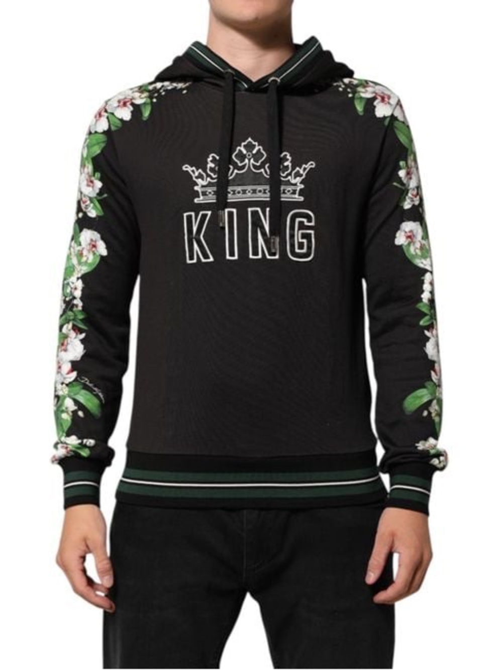 NWT Dolce & Gabbana Orchid Floral Crown King Logo Hoodie Black FLAW Mens 44